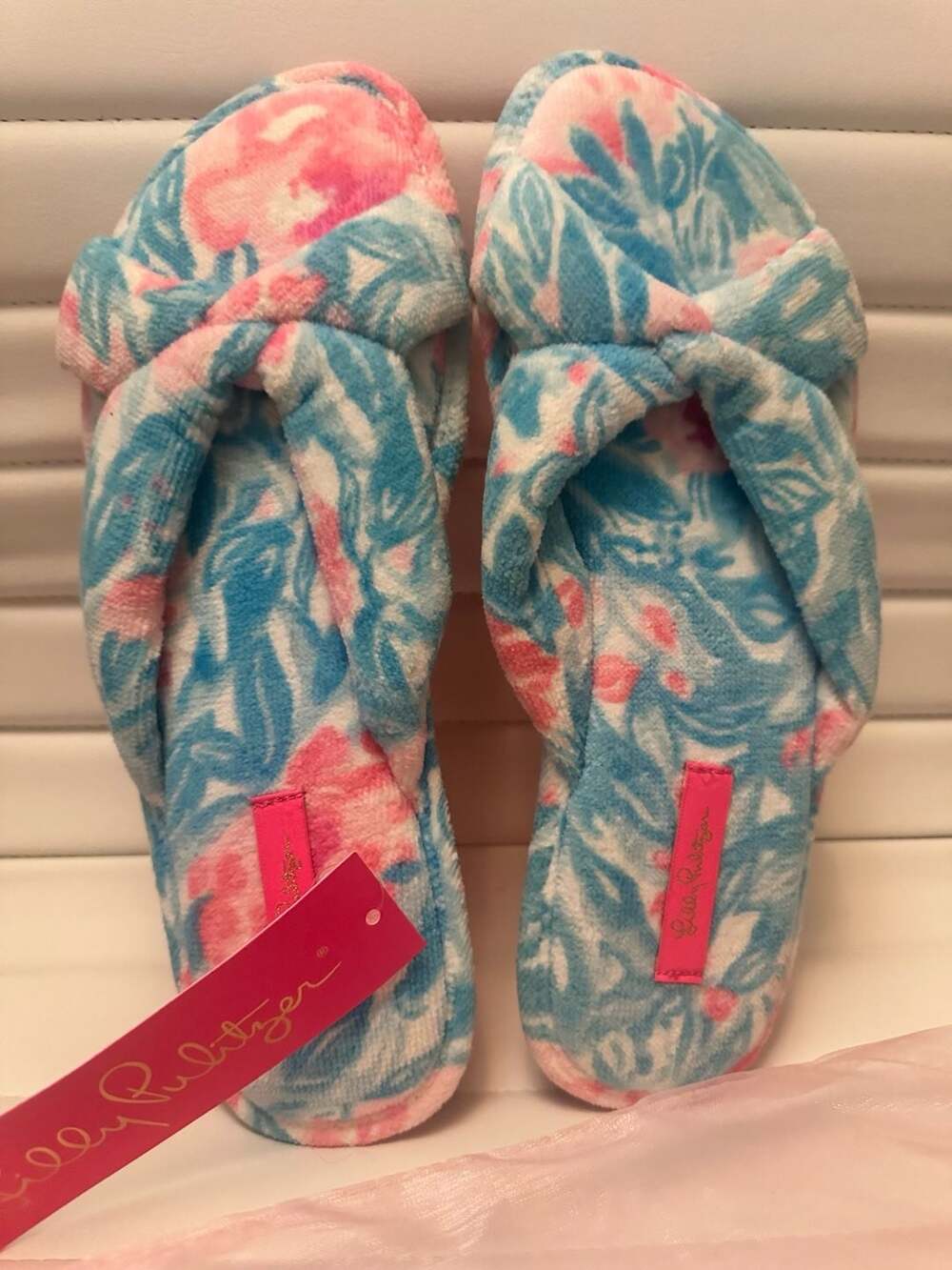 Lilly Pulitzer My Little Peony Terry Slippers Size 9/10 Blue Pink